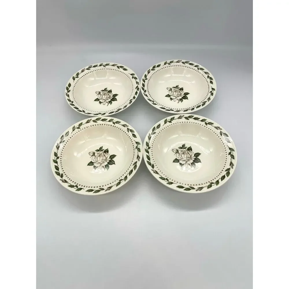 Vintage Superior Hall Quality Cameo Rose Set of 4 Fruit / Dessert Bowls 5.25
